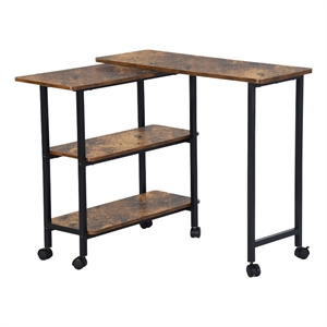Homycasa Adjustable and Foldable Rustic Kitchen Cart with Storage Walnut