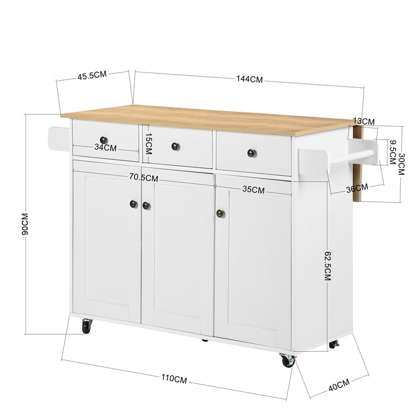 Homycasa Adjustable Foldable Kitchen Cart with Expandable Countertop White Oak