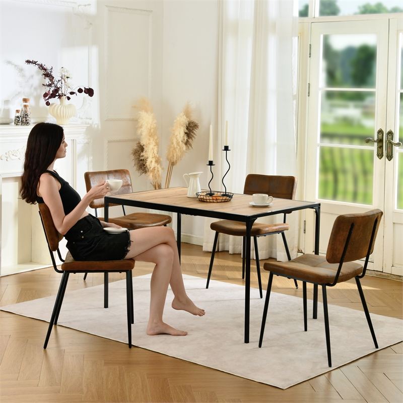 Homycasa 47 inch Dining Table Oak Look Top Black Metal Frame for 4