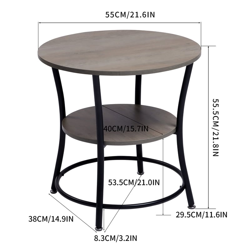 Homycasa Round Coffee Table 2 Tier Wood Look Top Black Metal Base