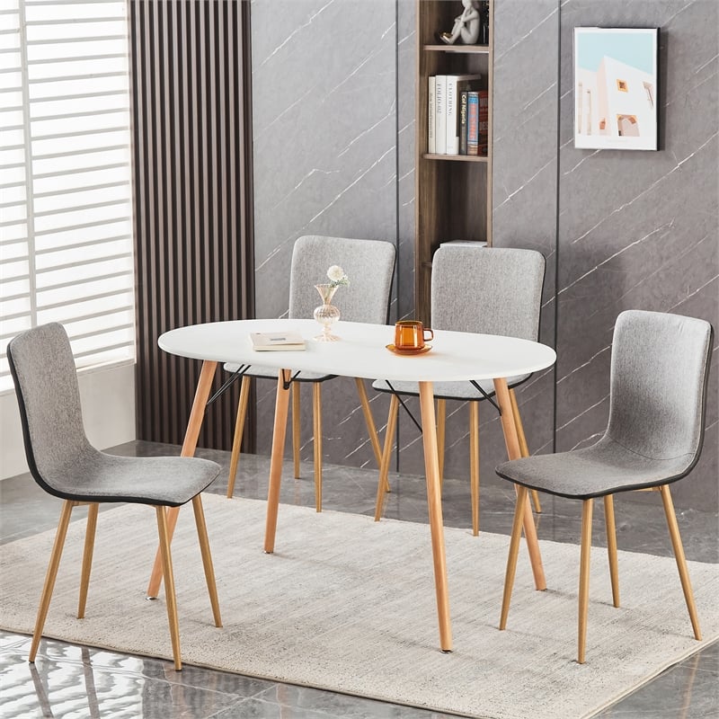 Homycasa Grey Fabric Dining Chairs Set of 4 Oak Print Metal Legs Modern Kitchen
