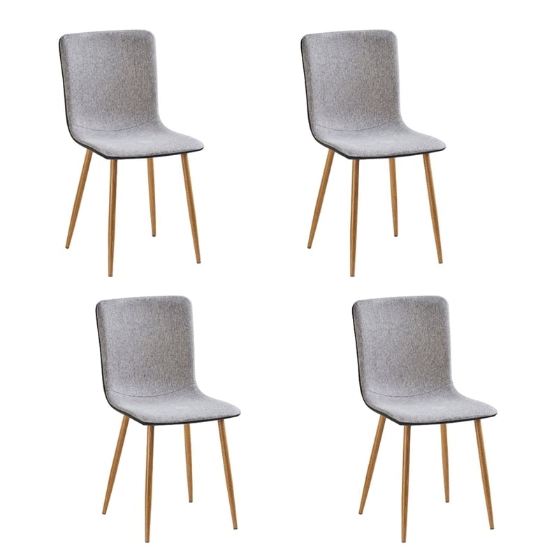 Homycasa Grey Fabric Dining Chairs Set of 4 Oak Print Metal Legs Modern Kitchen