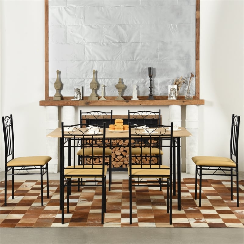 Homycasa 6 Piece Dining Set with PU Leather Seats Perfect for Home Beech