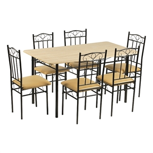 Homycasa 6 Piece Dining Set with PU Leather Seats Perfect for Home Beech