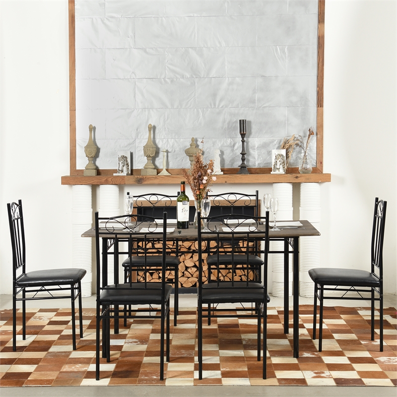 Homycasa 6 Piece Dining Set with PU Leather Seats Perfect for Home Black