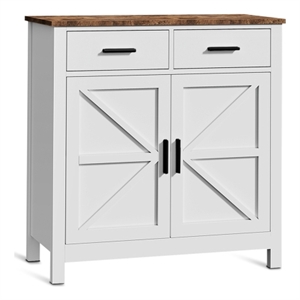 Homycasa White Wood Cabinet with Rustic Oak Top and Storage Drawers