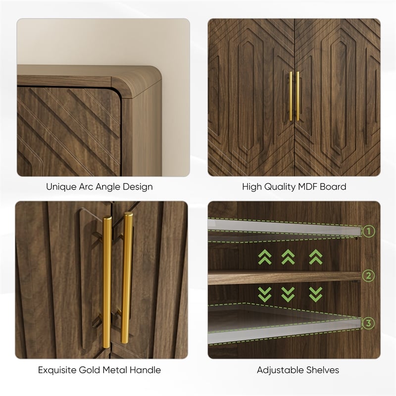Homycasa Walnut Wood Cabinet with Geometric Doors and Storage Shelves