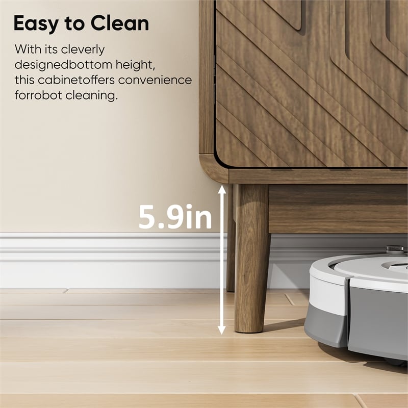 Homycasa Walnut Wood Cabinet with Geometric Doors and Storage Shelves