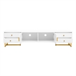 Homycasa White TV Stand with Gold Handles Modern Metal Legs 4 Drawers