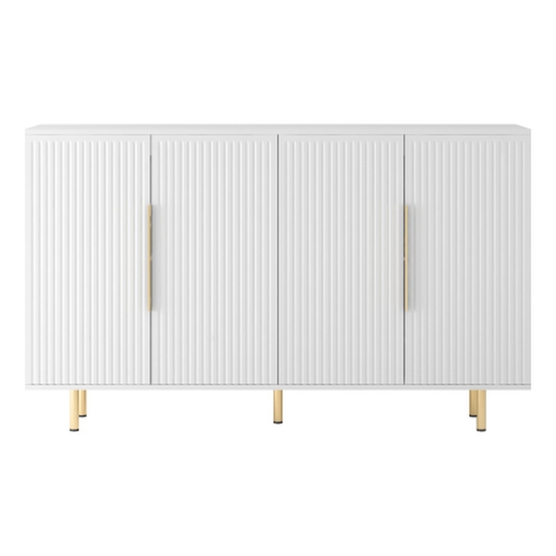 Homycasa White Sideboard Ribbed Design Gold Handles 4 Doors and Storage