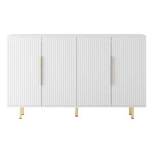 Homycasa White Sideboard Ribbed Design Gold Handles 4 Doors and Storage