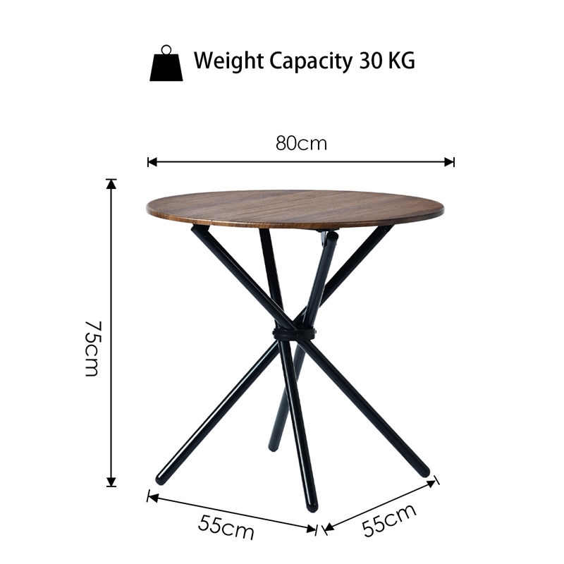 Homycasa Modern Round Dining Table with Cross Black Base Dark Wood