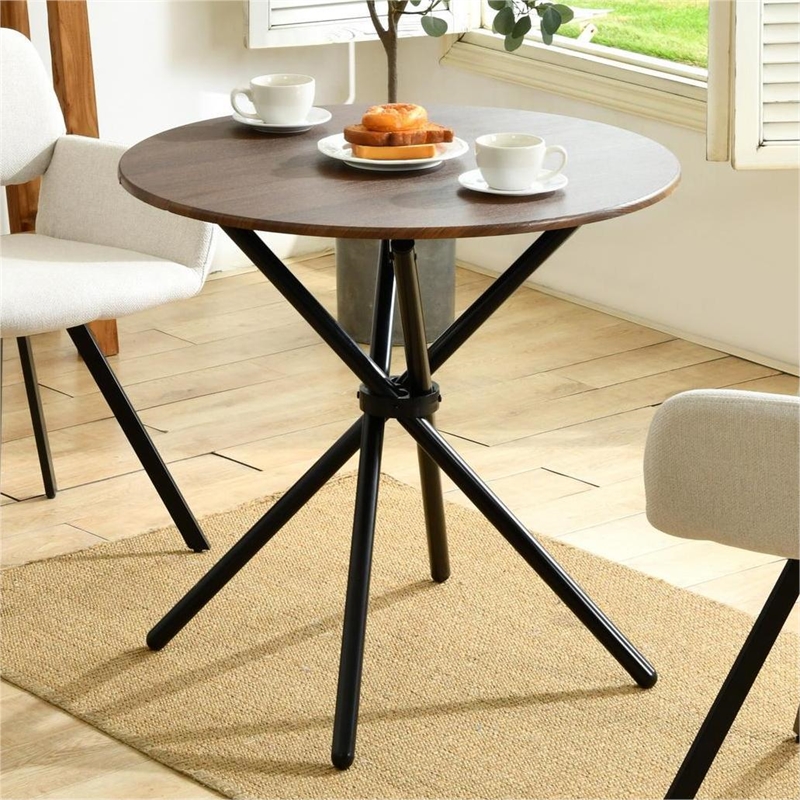 Homycasa Modern Round Dining Table with Cross Black Base Dark Wood