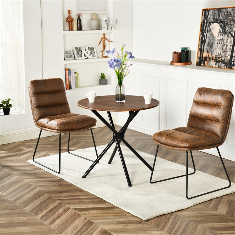Homycasa Modern Round Dining Table with Cross Black Base Dark Wood