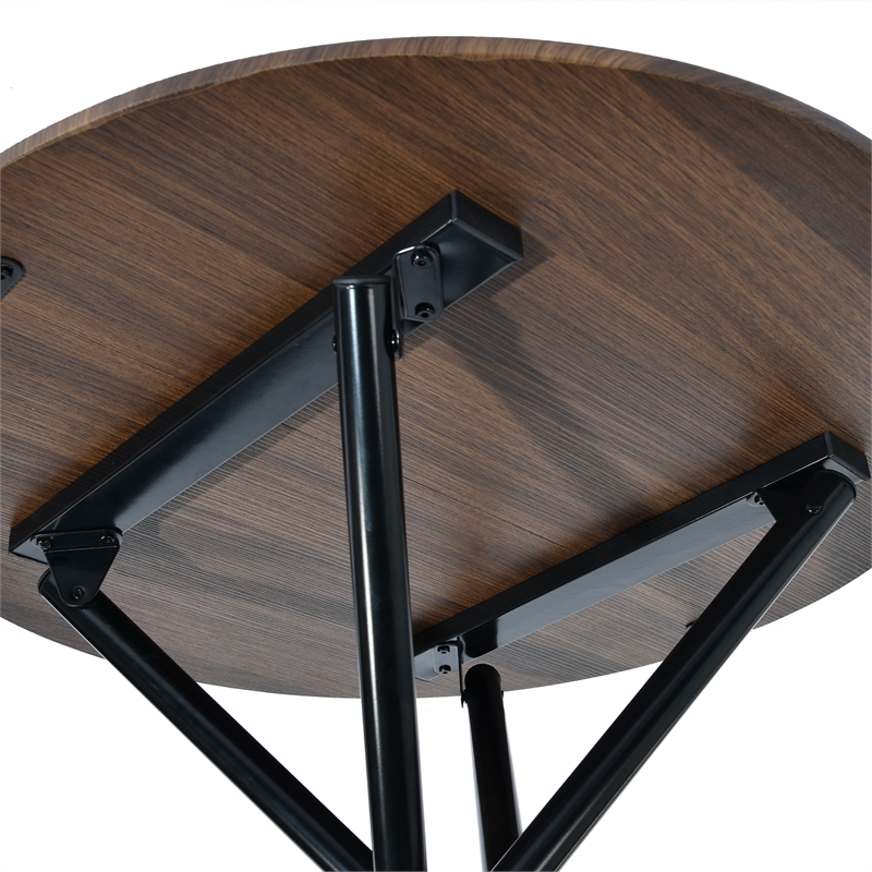 Homycasa Modern Round Dining Table with Cross Black Base Dark Wood