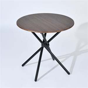 Homycasa Modern Round Dining Table with Cross Black Base Dark Wood