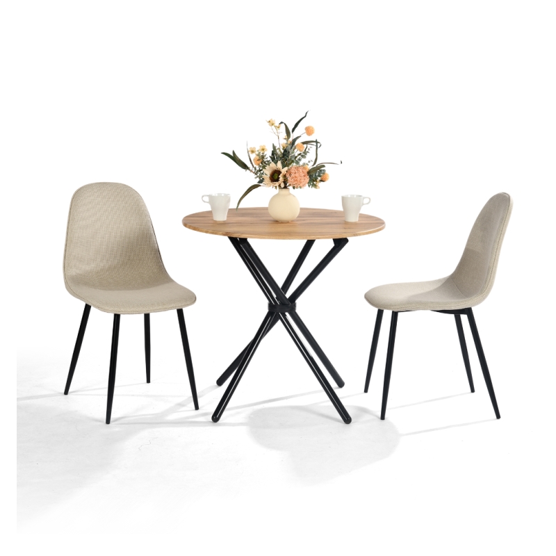 Homycasa Modern Round Dining Table with Cross Black Base Light Wood