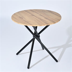 Homycasa Modern Round Dining Table with Cross Black Base Light Wood