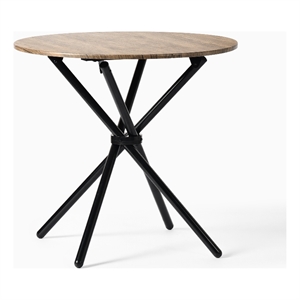 Homycasa Modern Round Dining Table with Cross Black Base Natural Wood