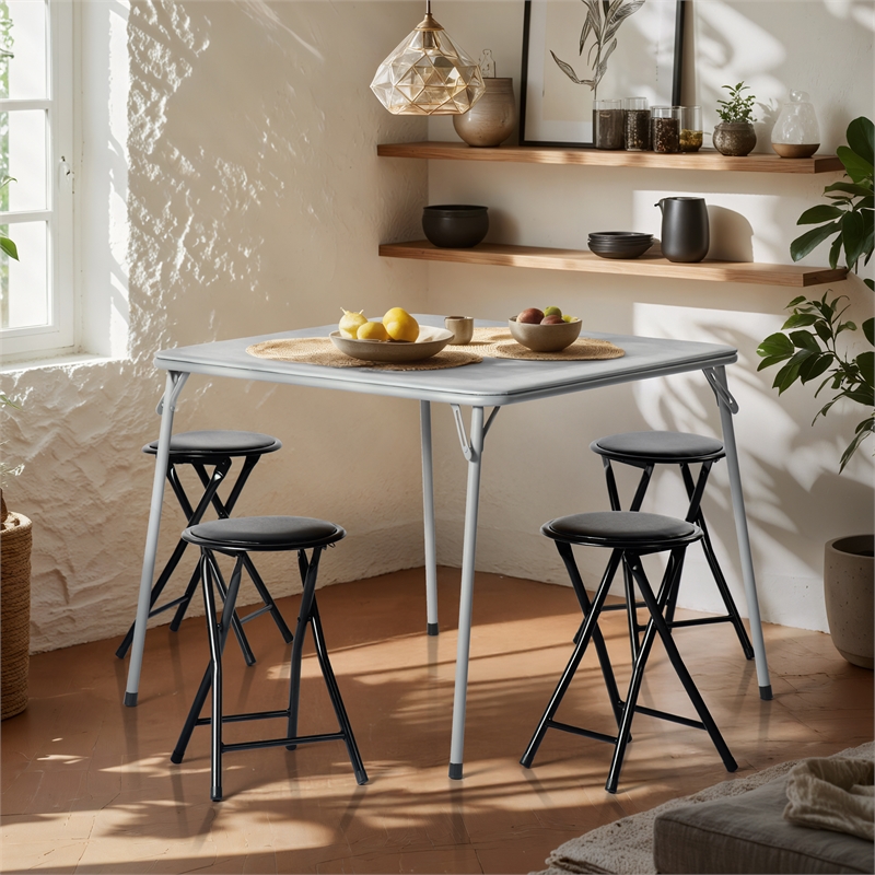 Homy Casa Gray Folding Table with Steel Frame Portable Durable