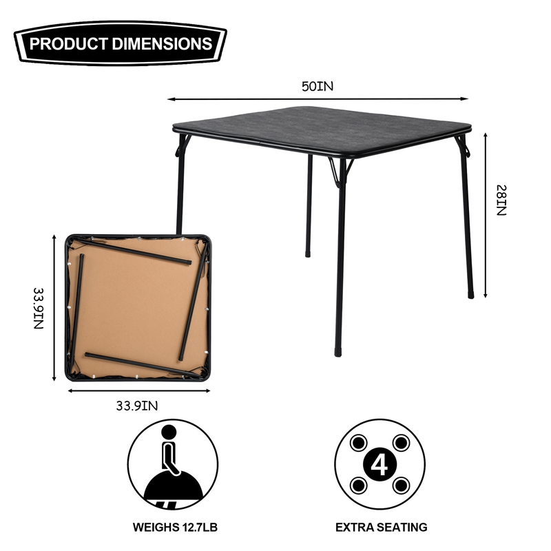 Homy Casa Black Folding Table with Steel Frame Portable Durable
