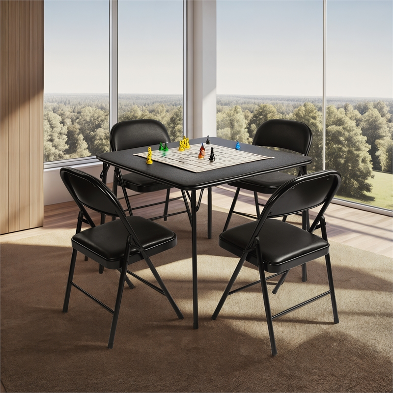 Homy Casa Black Folding Table with Steel Frame Portable Durable