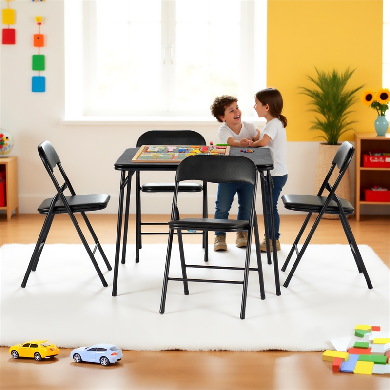 Homy Casa 5-Piece Black Folding Patio Dining Set with PVC Chairs