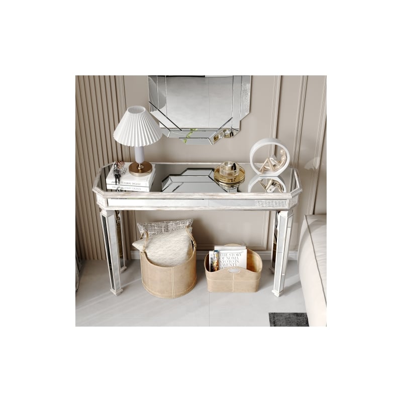 Homycasa Mirrored Console Table with Sleek Glass Top Reflective Silver Legs