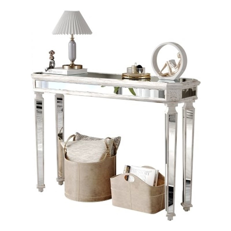 Homycasa Mirrored Console Table with Sleek Glass Top Reflective Silver Legs