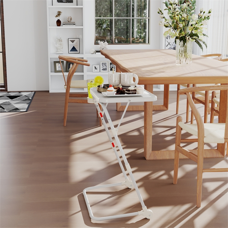 Homy Casa White Plastic Folding Table with Metal Frame and Cup Holder for Dining