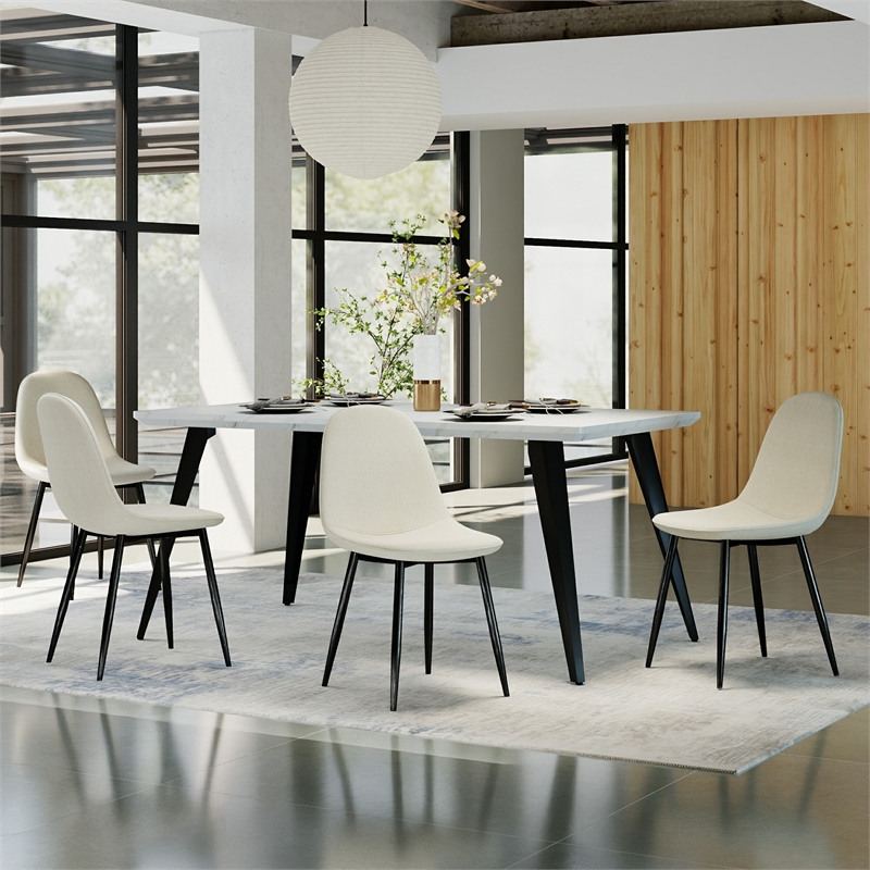 Homy Casa Set of 4 Lumos Beige Fabric Home Dining Chairs with Black Metal Legs