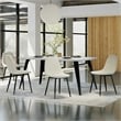 Homy Casa Set of 4 Lumos Beige Fabric Home Dining Chairs with Black Metal Legs