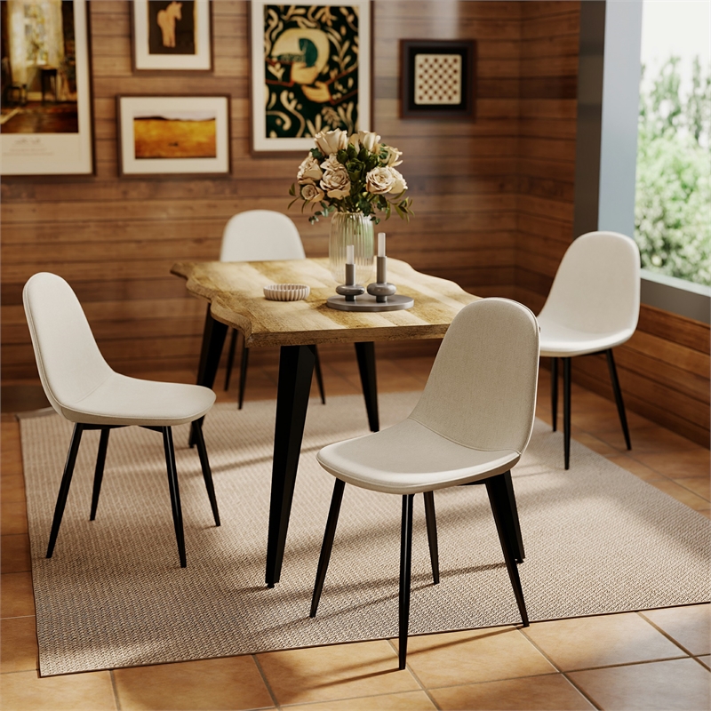 Homy Casa Set of 4 Lumos Beige Fabric Home Dining Chairs with Black Metal Legs
