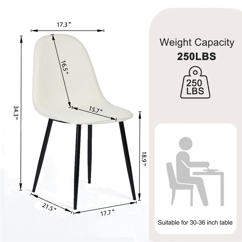 Homy Casa Set of 4 Lumos Beige Fabric Home Dining Chairs with Black Metal Legs