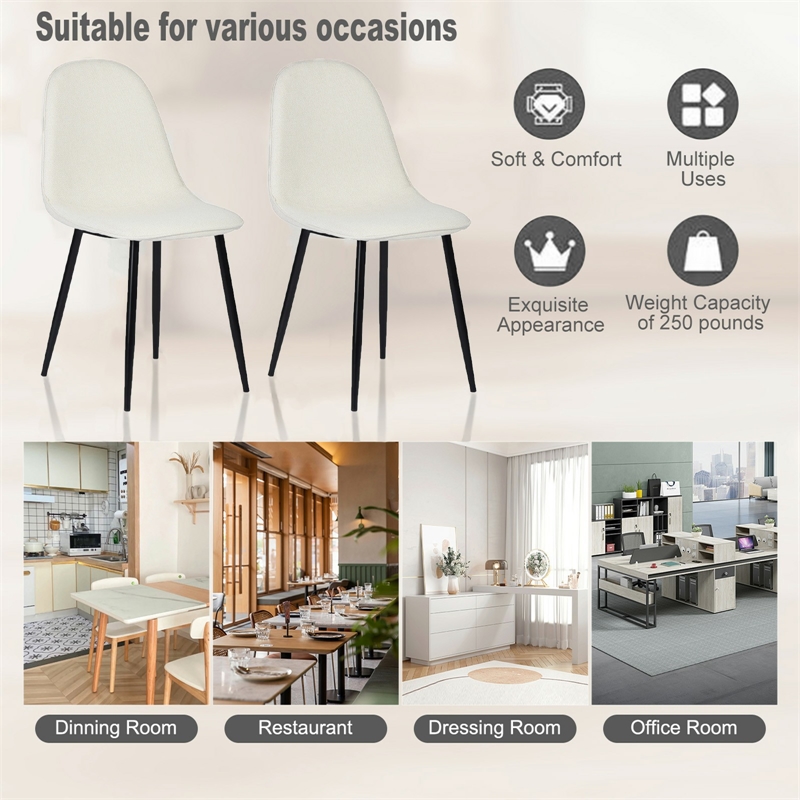 Homy Casa Set of 4 Lumos Beige Fabric Home Dining Chairs with Black Metal Legs