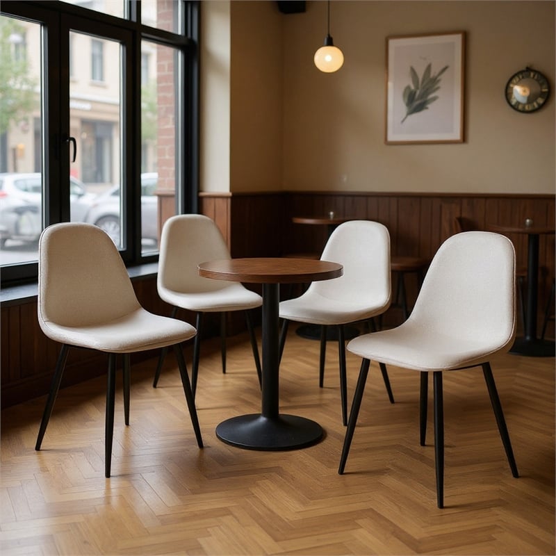 Homy Casa Set of 4 Lumos Beige Fabric Cafe Chairs with Black Metal Legs