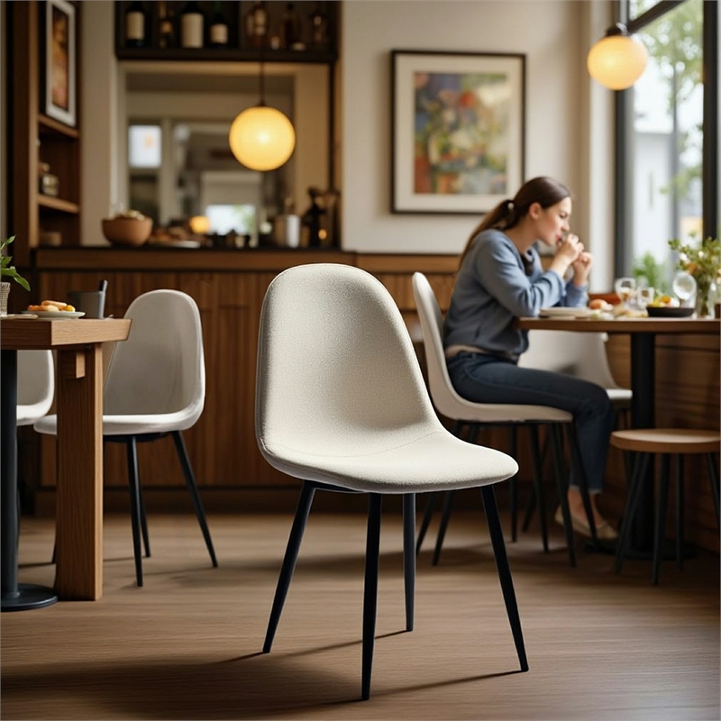 Homy Casa Set of 4 Lumos Beige Fabric Cafe Chairs with Black Metal Legs