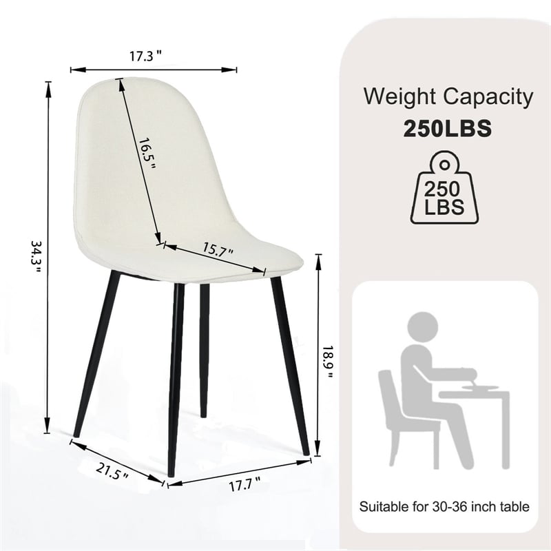 Homy Casa Set of 4 Lumos Beige Fabric Cafe Chairs with Black Metal Legs