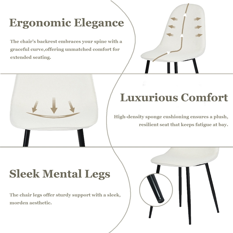 Homy Casa Set of 4 Lumos Beige Fabric Cafe Chairs with Black Metal Legs