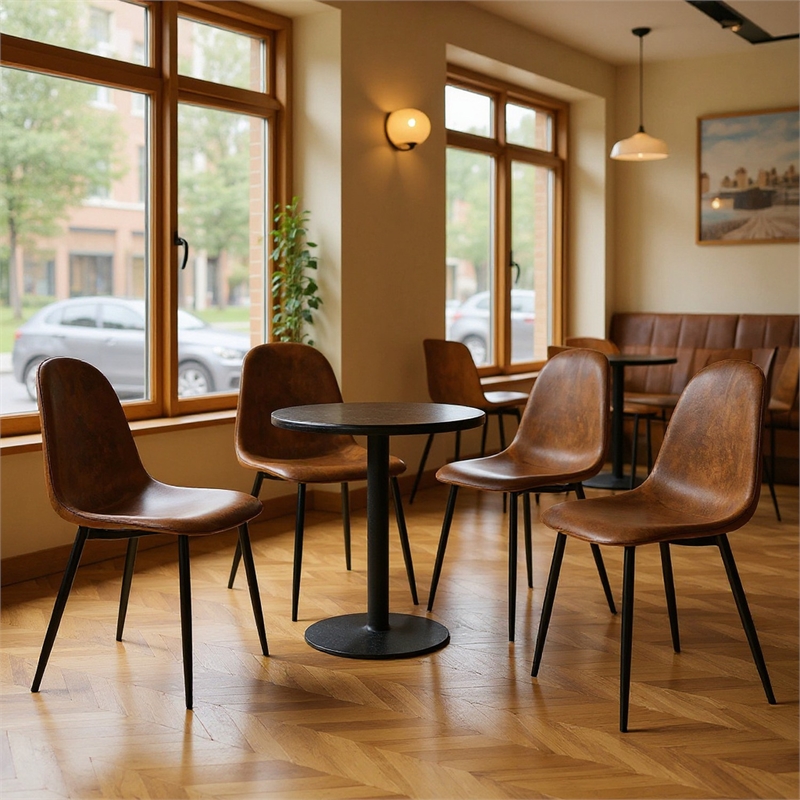 Homy Casa Set of 4 Suede Brown Cafe Chairs with Black Metal Legs