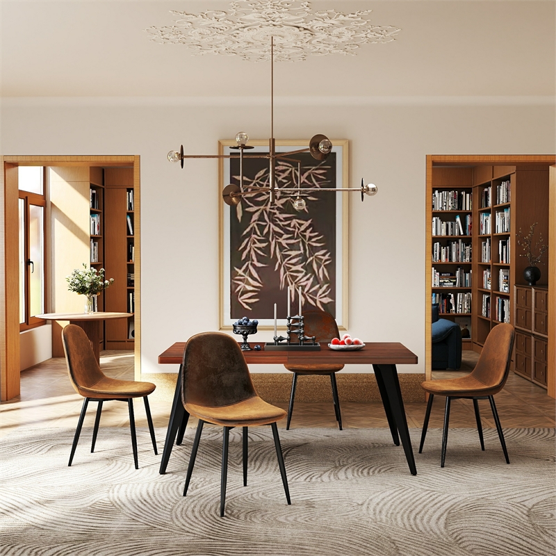 Homy Casa Set of 4 Suede Brown Home Dining Chairs with Black Metal Legs