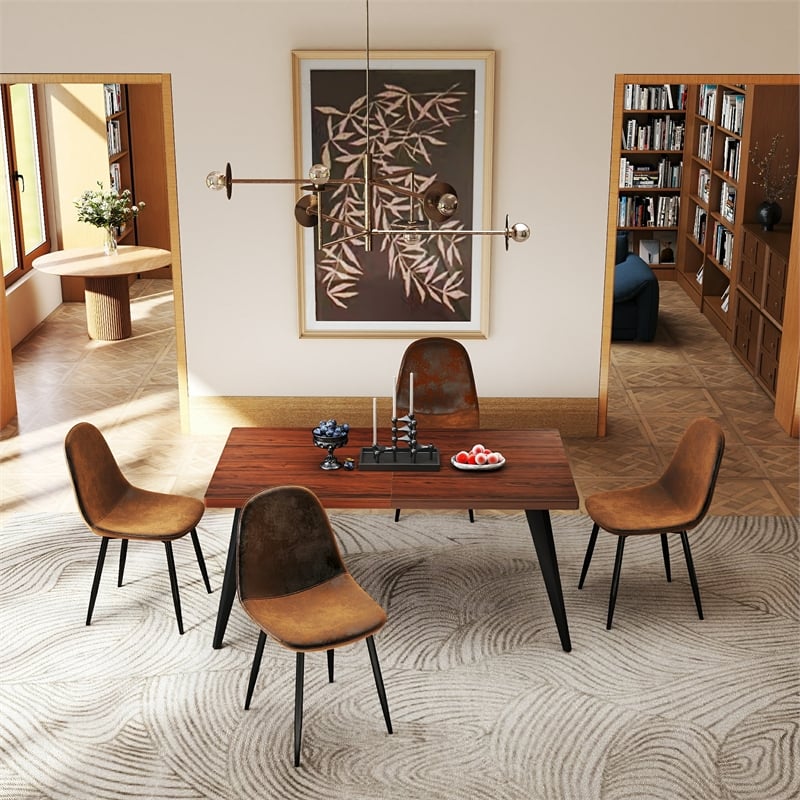 Homy Casa Set of 4 Suede Brown Home Dining Chairs with Black Metal Legs