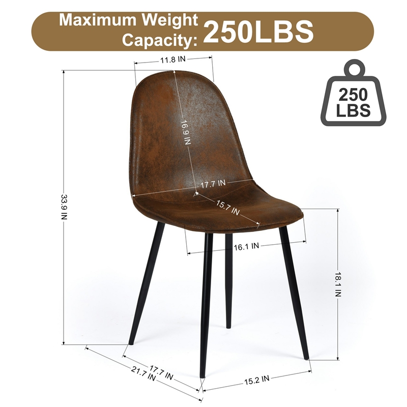 Homy Casa Set of 4 Suede Brown Home Dining Chairs with Black Metal Legs