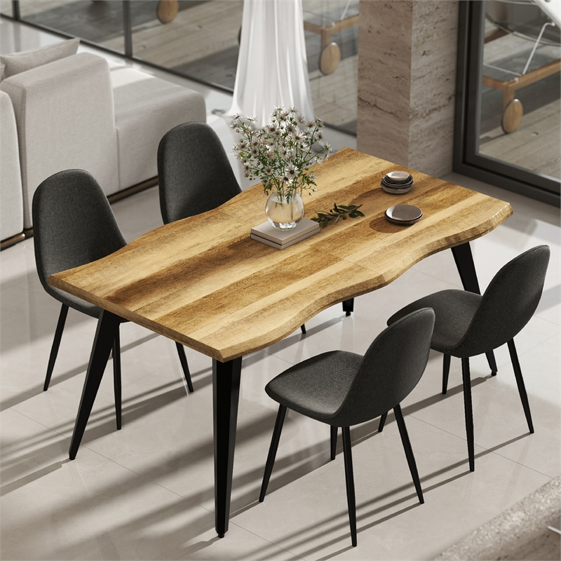 Homy Casa Set of 4 Grey Terry Fabric Home Dining Chairs with Black Metal Legs
