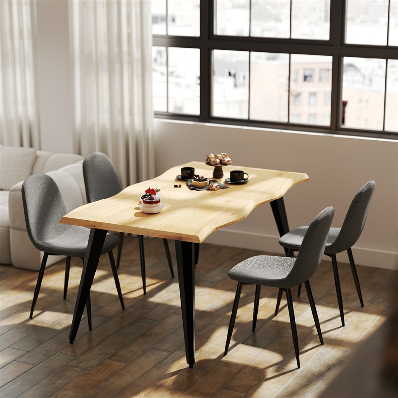 Homy Casa Set of 4 Grey Terry Fabric Home Dining Chairs with Black Metal Legs