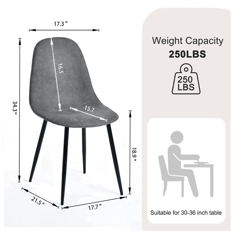 Homy Casa Set of 4 Grey Terry Fabric Cafe Chairs with Black Metal Legs