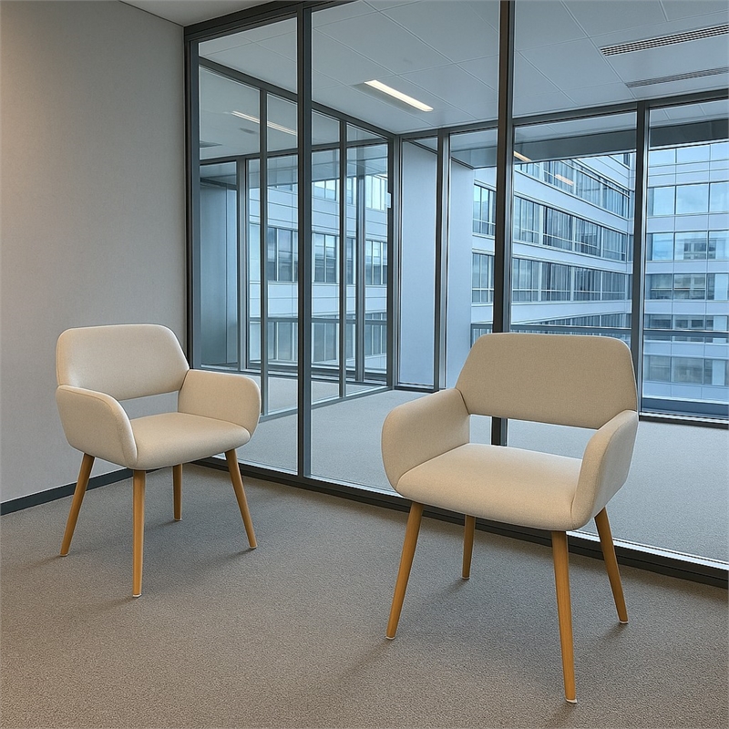 Homy Casa Set of 2 Beige Fabric Reception Chairs with Light Wood Legs