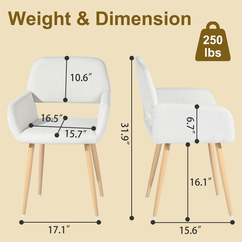 Homy Casa Set of 2 Beige Fabric Reception Chairs with Light Wood Legs