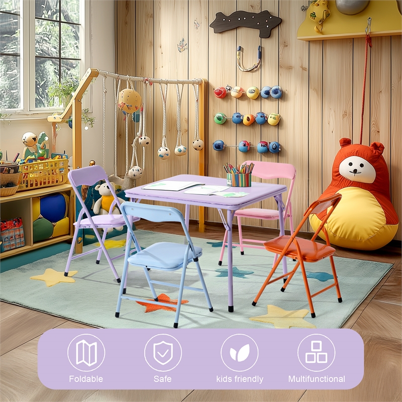 Homy Casa Multi-Color 5-Piece Steel & PVC Kid's Table and Chair Set for Picnics