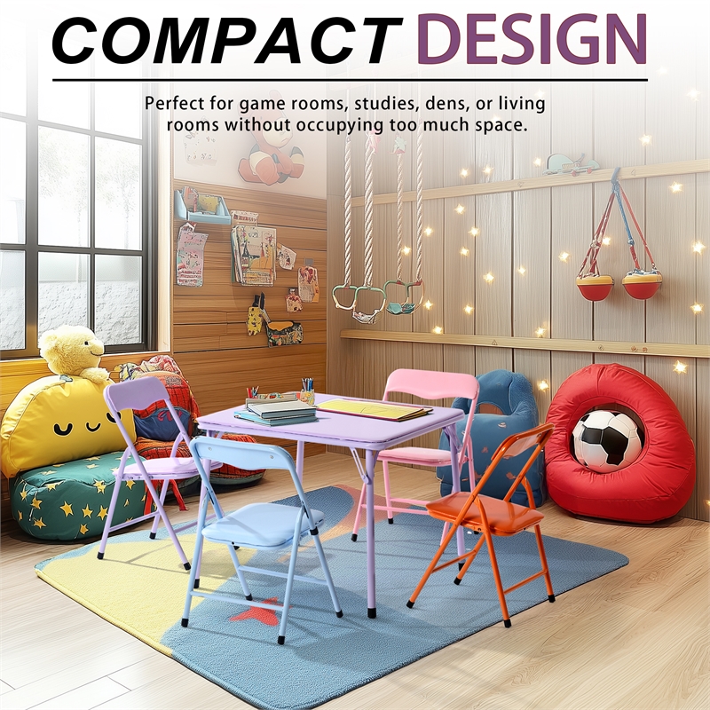 Homy Casa Multi-Color 5-Piece Steel & PVC Kid's Table and Chair Set for Picnics